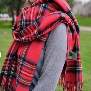 $65 SERRA Red IRISH PLAID Blanket Shawl Fringe Buffalo Scarf